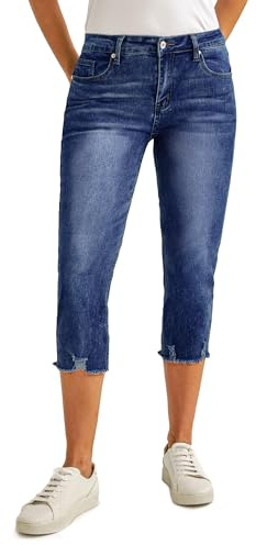 luvamia Jean Capri Pants for Women High Waisted Ripped Skinny Skinny Jeans Stretch Pants for Women Women's Blue Jeans Clothes Womens Stretch Pants Dark Blue Medium Fit Size 8 / Size 10