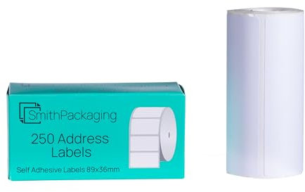 SmithPackaging Address Label Roll Self Adhesive 89 mm x 36 mm White, 250 Labels Per Roll