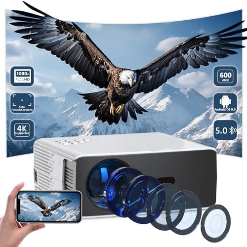 Smart Beamer 4K,Full HD 1080P Beamer mit WiFi5 Projektor,Auto Keystone Heimkino mit Apps,20000 Lumen Outdoor Heimkino Kompatibel mit TV Stick/HDMI/USB/AV/Laptop/iPhone/Android