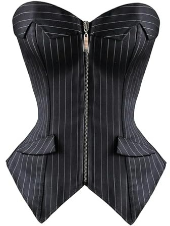 Corsé para Mujer Fiesta a Rayas Tallas Grandes Corsé y Corsé Top lencero con Cremallera Negro-5802 Negro-M