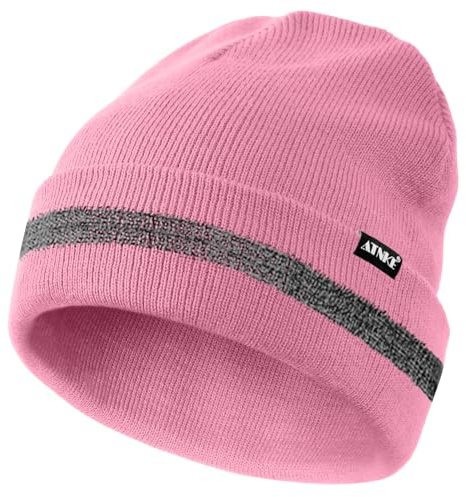 ATNKE Berretti Riflettenti Cappello Invernale Lavorato a Maglia Termico ad Alta visibilità di Sicurezza con Striscia Riflettente Adatto per Sport da Lavoro all'aperto Dark Pink