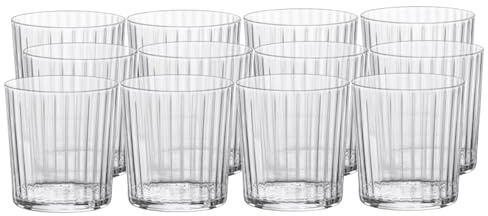 Bormioli Rocco Exclusiva ni glasögon, set med 355 – 350 ml räfflade cocktailglas tillverkade i Italien med stjärnkristallglas och XLT-behandling – snyggt dagligt dryckesartiklar, diskmaskinssäkert