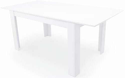 edihome, Mesa Comedor Extensible, 140-190 cm (Largo) x 90 cm (Ancho) x 78 cm (Alto), Modelo Denver, para salón, Cocina, Acabado Blanco y Cambria (Blanco Extensible)