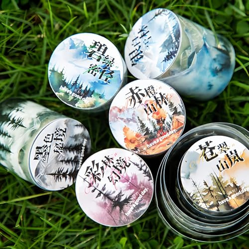 Scrapbook Journal Sticker, Arpaper 6 rolls PET Scrapbooking Stickers,Mountain Forest Aesthetic Washi Tape Stickers,Decorative for Journal Accessori,Photo Album,DIY Crafts (Mountain Forest Series)