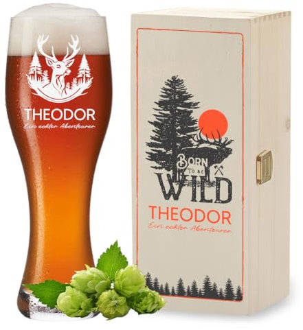 polar-effekt Boccale da birra personalizzata da 0,5 l e scatola di legno con stampa UV per uomini, ideale come regalo di compleanno, bicchiere da birra con nome per birra bianca, senza BPA