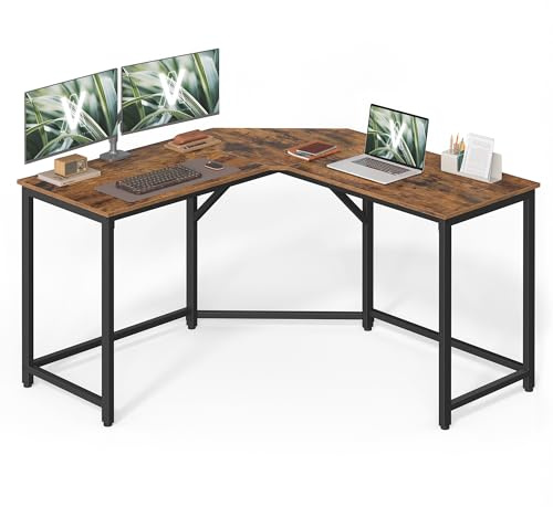 VASAGLE Scrivania Angolare, Scrivania per Computer a Forma di L, 129 x 129 x 76 cm, per Ufficio Studio Gaming, Marrone Vintage e Nero Inchiostro LWD124K01