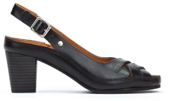 Pikolinos Almenara Sandalias Tacón Mujer | en Cuero | Hebilla | Negro
