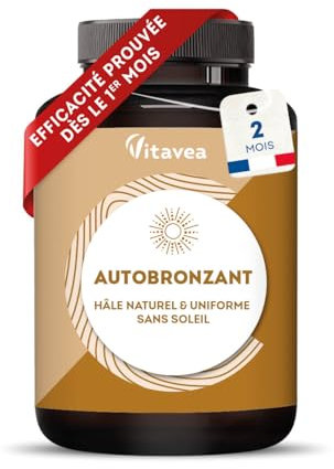 Autobronzant Gélules - Efficacité Prouvée Dès 1 Mois - Pigments Naturels - Hâle Naturel & Uniforme Sans Soleil - Effet Bonne Mine & Bronzage Progressif - Cure 2 Mois - Fabriqué en France - Vitavea