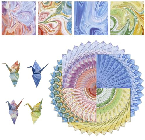 XINGNA Origami Papier Farbverlauf, 400 Blatt Quadratisches Origami Papier Doppelseitig 9.5 X 9.5cm, Bastelpapier Bunt Muster für DIY Bastelprojekte für Kinder & Erwachsene (4 Stile Bastelpapier)