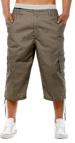 Pantaloncini cargo da uomo lunghi al ginocchio Pantaloni corti da uomo Vintage Holiday Summer Pantaloni a tre quarti Pantaloni Capri casual da combattimento Pantaloni elasticizzati in vita con tasche
