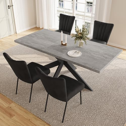JIEXI matgrupper för 4–6 personer, utdragbart matbord, modernt grått MDF-träbord, lämpligt för vardagsrum, kök, möten