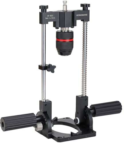 GOINGMAKE Portable Drill Guide for Straight Holes, Adjustable Portable Drill Press with 1/2 Chuck and Accurate Angle Stops, Precision Drilling Jig Attachment for 0 to 60° Angle for Hand Drill