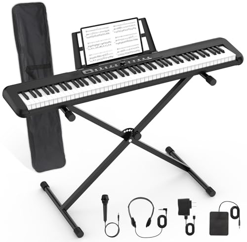 88 Key Piano Keyboard, Semi Weighted Electronic Digital Piano with Music Stand, Power Supply, Sustain Pedal, Bluetooth, Stand, MIDI, for Beginner Professional at Home, Stage