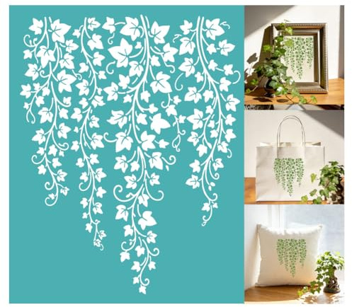 GOMAKERER 2 fogli di stencil per serigrafia con foglie di albero, foglie di edera, stencil autoadesivi per serigrafia, riutilizzabili, stencil in rete per dipingere su legno, tessuto, decorazioni