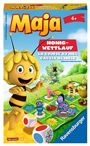 Ravensburger 23407 - Biene Maja: Honig-Wettlauf, Mitbringspiel für 2-5 Spieler, Kinderspiel ab 4 Jahren, kompaktes Format, Reisespiel, Brettspiel