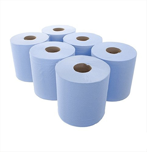 SOP-HARMA 6-Pack Blue Paper Rolls - 2 Ply Embossed Centre Feed Hand Towel Tissue | Absorbent Kitchen Towels | Eco-Friendly Cleaning Supplies for Home & Office (Count 6, Pack of 3)…