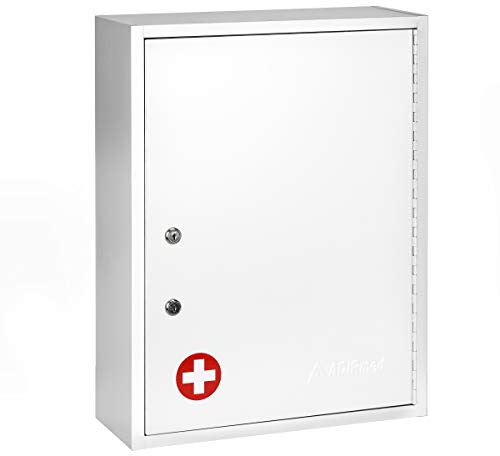 AdirMed Locking Medicine Cabinet Wall Mounted First Aid Cabinet with Lock, Lockable Wall Medicine Cabinet with Dual Lock and Dual Keys, 21 H x 16 W x 6 D, White