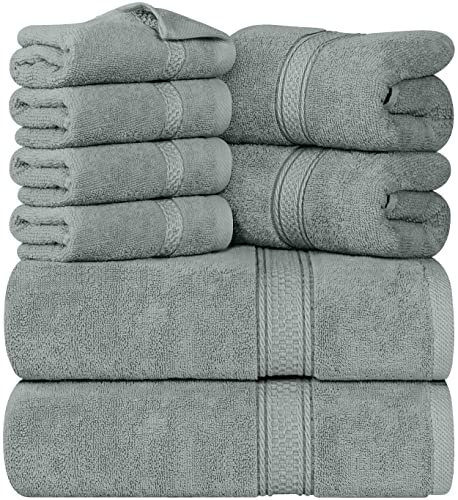 Utopia Towels - 8 teilig Handtücher Set aus Baumwolle mit Aufhänger - 2 Badetuch, 2 Handtücher und 4 Washclappen - (Kühl Grau)