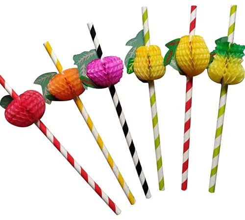 Cocktail Pailles,50 Pièces Pailles à Cocktail,3D Pailles à Boire à L'ananas Paille en Papier à Fruits Paille en Papier pour Fête D'anniversaire