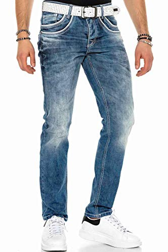 Cipo & Baxx Jeans da uomo Straight Fit Denim – Classico, Slim, look usato, Blu C-1127, 32W x 32L
