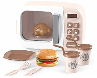 IMITOYS Microondas con Luz y Accesorios de Comida