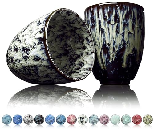Ganzoo tazas de café de cerámica sin asa 200 ml, juego de 2, color sensa, patrón moderno único, pared 7 mm, diámetro 65 mm, altura 92 mm, 235 g por taza, para té y cacao