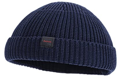 DASMINI Fisherman Beanie,Skull Cap Mens Cotton Beanie Winter hat Small Short Warm Gift(Midnight, Size M)