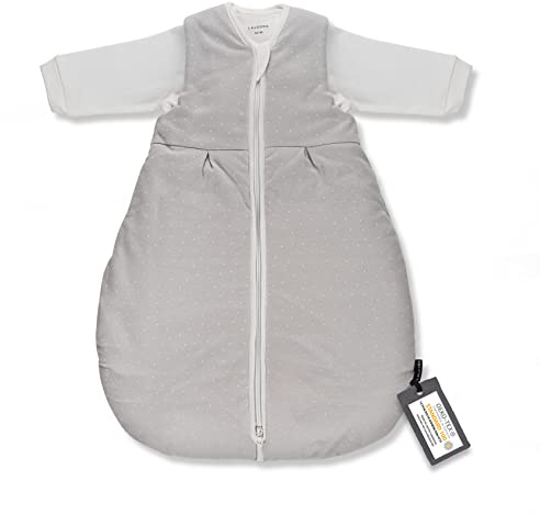 LaLoona Saco Dormir Bebe 2 Piezas, Interior y Forro de Manga Larga (0.5-3.5 TOG), OEKO-TEX® Standard 100, Pijama Manta Bebe de Algodón, Gris Lunares