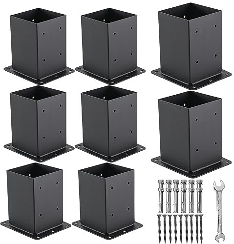 Nrspp Pfostensockel, 10,2 x 10,2 cm, 8 Sets Pfostenanker (Innengröße 9,1 x 9,1 cm), schwarzes Metall, pulverbeschichtet, für Zaun, Briefkasten, Pergola-Halterungen, Zaun-Set