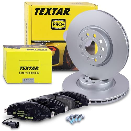 TEXTAR Bremsenset Vorderachse inkl. Bremsscheiben vorne Ø 312 mm innenbelüftet und Bremsbeläge vorne mit Verschleißkontakt Kompatibel mit AUDI A3, Q2, Q3, TT, SEAT, SKODA, VW GOLF, PASSAT
