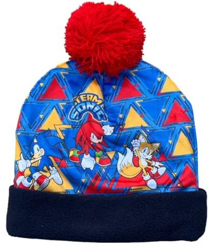 CARTOON Gorro de invierno con pompón sonic, gorro para niños con estampado, multicolor, 52