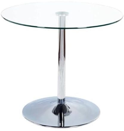 HFFAIWM Rund Glas Sockeltisch Mit Platte Glas Küche Esstisch 60/70/80cm Modern Rund 2-4 Sitzer Frühstücks-Bistrotisch Chrom Fuß(Size:60cm)