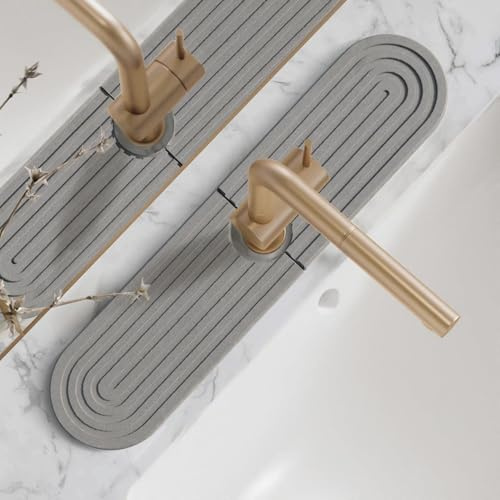 LeKuni Mattor för kökskran 45 x 10 cm - diatomit stänksäker diskbänksmatta, diskbänk matta stenbricka vattenabsorberande och snabbtorkande - grå