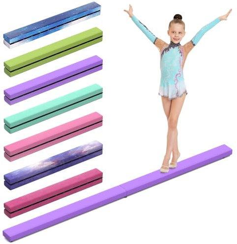 Erreyht Leather Balance Beam, Purple Gymnastics bar 2.1m/220 lbs Faux Suede, Folding Gymnastics Equipment for Birthday Gym Home Training Exercise Sports