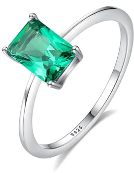 HeyMeili Anillo Solitario Compromiso Mujer Anillo con Esmeralda Piedras de Nacimiento de Plata de Ley 925