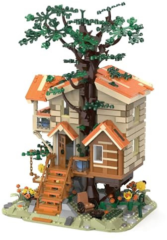 Fuleying 4 in 1 Baumhaus Bausteine Bausatz, 1711 PCS Saisonale Baumhaus Klemmbausteine Spielzeug, Wald Holzhaus Baukasten, Geburtstagsgeschenk für Erwachsene Jugendliche 8+