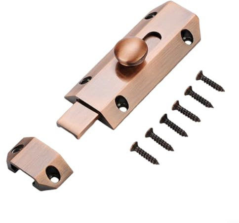 HOHOVYVY 1 verrou de porte, serrure supplémentaire de porte, épaisseur en laiton pur, boulon de porte coulissant, verrou de sécurité robuste (bronze rouge)