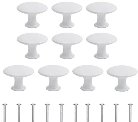 Bploar 10 pomos de armario de cocina con tornillos, pomos redondos de metal, herrajes para muebles, tiradores de cajones para cajones, armarios, cómodas, armarios, puertas de cocina (blanco)