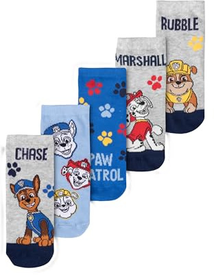 United Labels Calzini Paw Patrol per ragazzi - Calzini da sneaker per bambini, confezione da 5, grigio/blu, grigio/blu, 31-34