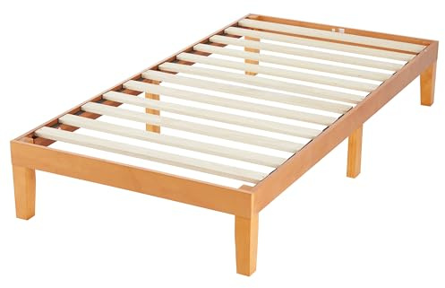 Simple Deluxe Twin Size Wood Bed Frame, 12 Inch Wooden Platform Bed with Support Slats, No Springs Required, Storage Space Under The Durable Bed Frame, Natural Pine