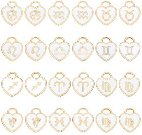 PH PandaHall 96 Stück Herz Konstellation Charms, Sternzeichen Emaille Anhänger Doppelseitiger Geburtstagszeichen Glücksbringer Astrologie Horoskop Dangle-Anhänger für Armband Halskette Ohrring, weiß