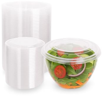 Ruthy's Outlet Plastic Salad Bowls W/Airtight Dome Lids Disposable - Clear Serving Bowls | BPA-Free | Leak-Proof | Meal Prep, Catering, Parties, Takeout, To-Go & Food Storage (50 Pack, 18, Ounce)