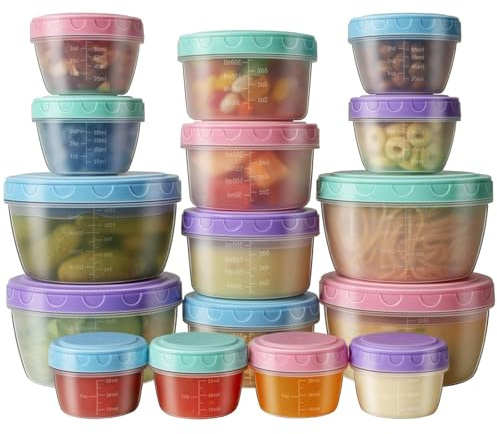 ZGGZHeim 16 Stück Gefrierdosen 4 Größen mit Deckel, Auslaufsichere Vorratsdosen mit Skalenmarkierung, BPA-frei Frischhaltedosen, stapelbar & wiederverwendbar, Gefrierbehälter für Snacks, Saucen