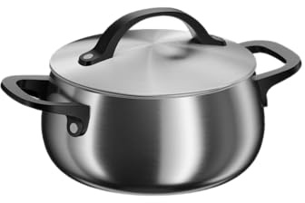 BergHOFF Home Petite casserole noire (18cm) – Casserole en acier inoxydable avec couvercle – Convient à toutes les plaques, y compris induction – Cocotte