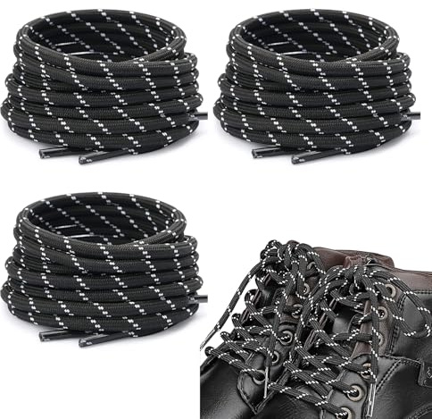 3 pares con cordones redondos de botas, cordones para zapatos deportivos redondos de 4 mm, elástico de senderismo, seguridad, trekking para niños, adultos, zapatillas de deporte, 120 cm, blanco y