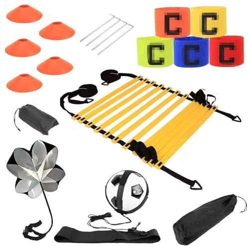 kit di velocità allenamento Calcio, kit di ostacoli Allenamento Agile,Premium Agility Ladder e Coni,Paracadute da Corsa di Resistenza, Coni di Sport,Cintura di Allenamento, Bracciale Sportivo