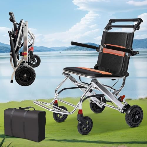 GALPBBCADE Wheelchairs Folding Lightweight Portable Travel Wheelchair With Hand Brake Folding Multipurpose Aluminum Transport Chair for Boarding Travelling for Adults Children and Elderly,04