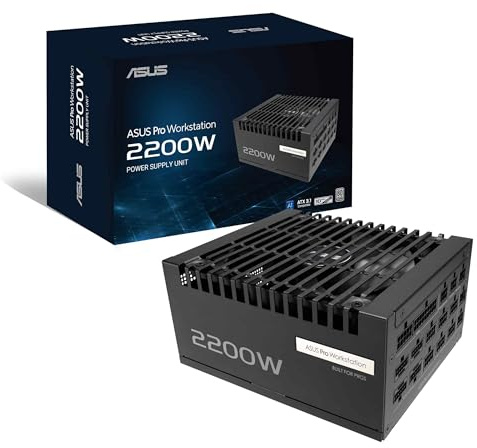 ASUS Pro WS 2200W Platinum, Alimentatore Modulare per PC, 2200W di Potenza, PCIe 5.1, Standard ATX 3.1, 80 PLUS Platinum, Ventola con Doppio Cuscinetto a Sfera, Nero, ASUS-PRO-WS-2200P