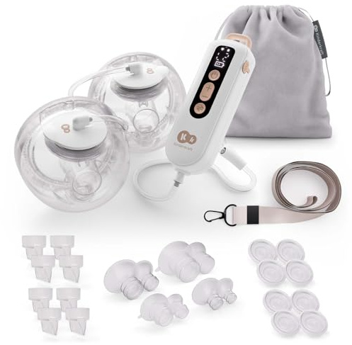Kinderkraft GENTLEFLOW Dubbel Elektrisk Bröstpump, 3 Arbetslägen, 9 Sugnivåer, Minnesfunktion, 5 Storlekar på Brösttrattar, 1800 mAh Batteri, USB-C, Enkel Montering, Lätt Rengöring, Guld