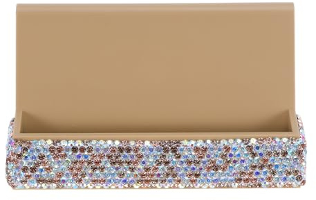 Hemobllo Porta Biglietti da Visita Verticale in Cristallo Espositore da Scrivania Base Stabile Organizer per Archiviazione di Appunti Scatola Decorativa per Biglietti da Visita Strass